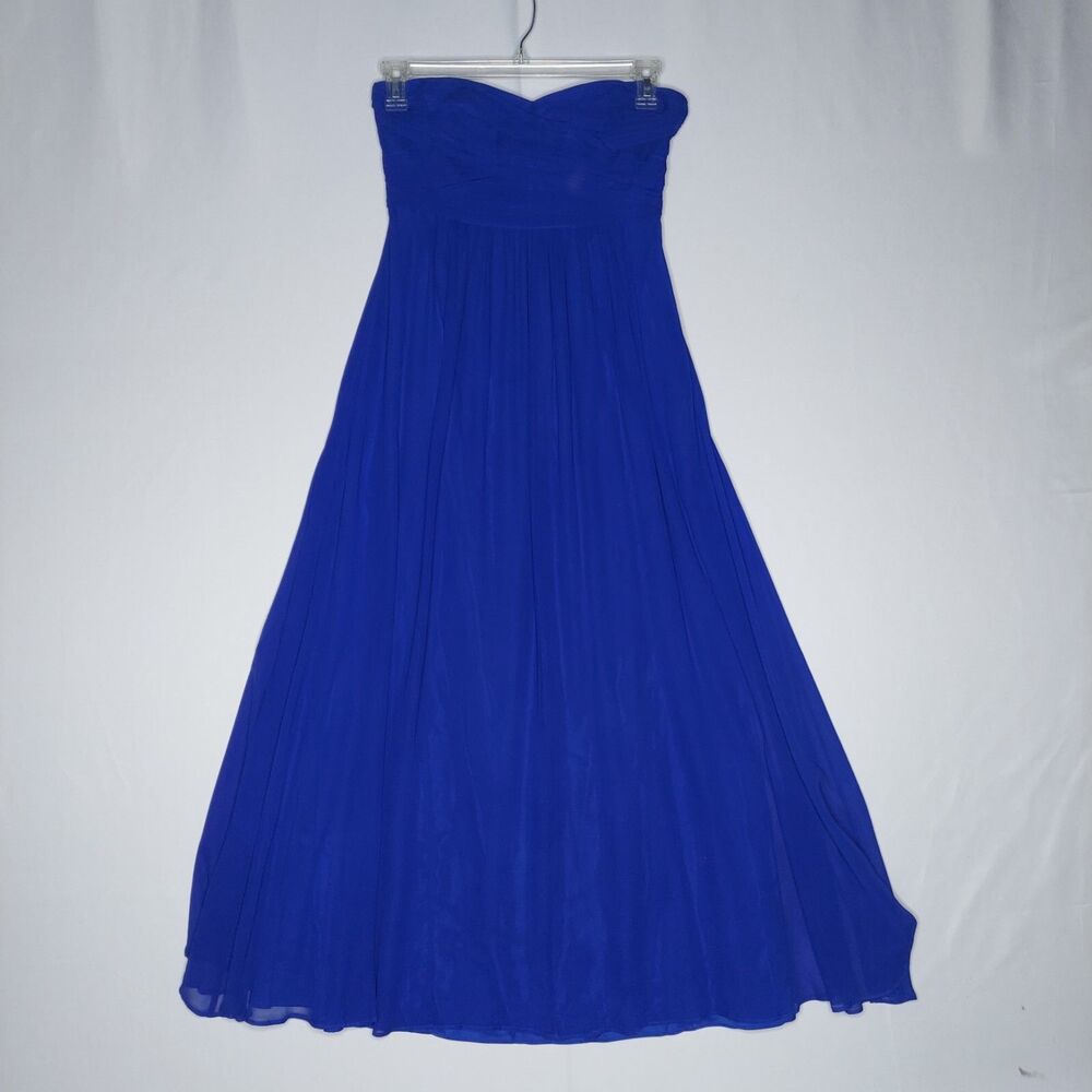 Ann Taylor Silk Strapless Maxi Dress Petite 4P Blue Gauze Sweetheart Neck Prom